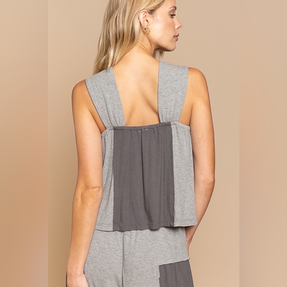 POL Gray Colorblock Halter Tank Top Thick Straps - Picture 3 of 6